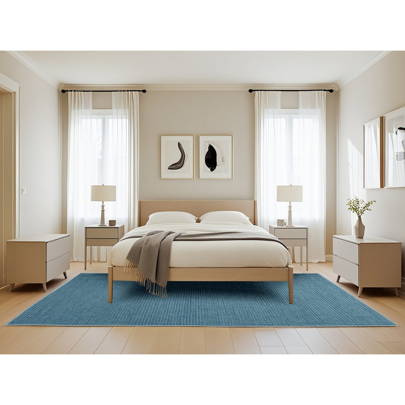 Machine Washable Solid Blue Area Rug, Rectangle 5' x 8'