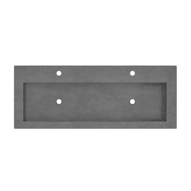Trough Concrete Handmade Rectangular Drop-in Bathroom Sink, Slate, Two Holes Faucet