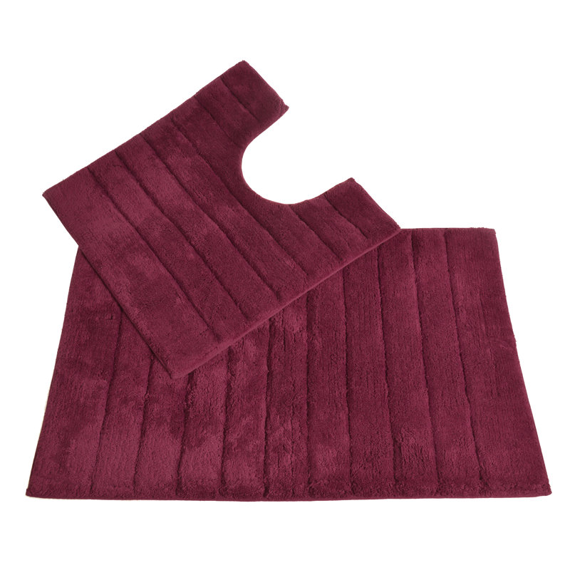 Linear Ribbed Two Piece Bath Mat Set, Beetroot