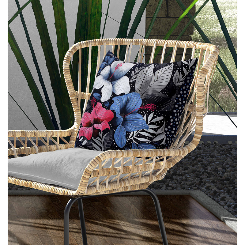 Coussin intérieur / extérieur Floral Dots, Bleu, Carré 26 po