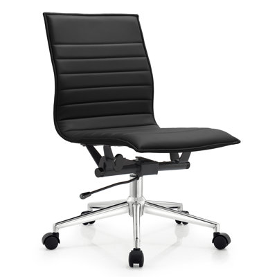 Lindholm Mid Century Modern Contemporary Ergonomic Office Chair Modern Wide Armless With Wheels Pads Arm Faux Leather Swivel Adjustable Executive Pads by Orren Ellis