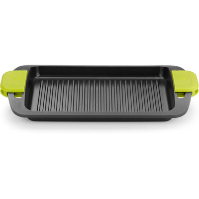 BRA COOKWARE Foodie Rectangular Ribbed Grill | 15.7inx11in Cast Aluminum  Griddle | Triple Nonstick Coating | Full Induction Compatible | Toxic Free Grill | Removable Handle | Abrasion Resistant