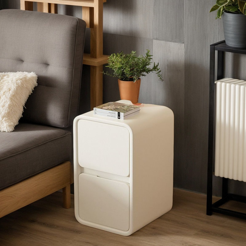 Solid Wood Nightstand, Leather Nightstand With 2 Spacious Storage Drawers, Narrow Bedside Table, End Table, Compact Design, Perfect For Bedroom, Small Spaces