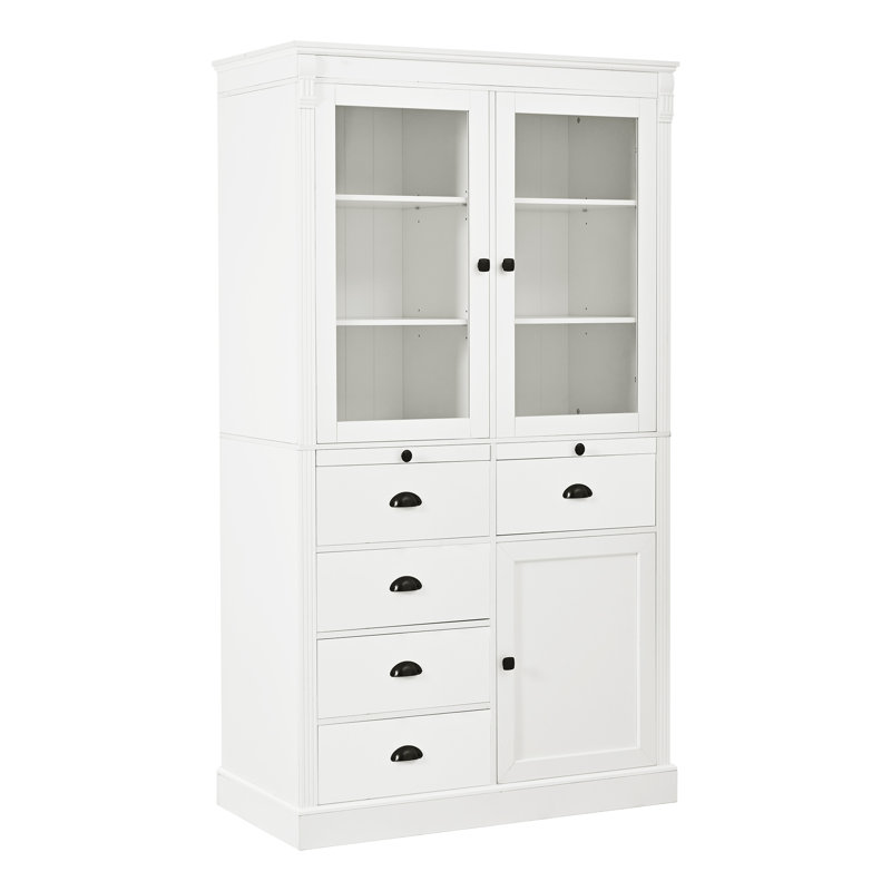 Armoire vitrée 72 po avec garde-manger et bar 72 po | Vitrine de porte en verre de 40 po de large avec plateaux de service et tiroirs de rangement