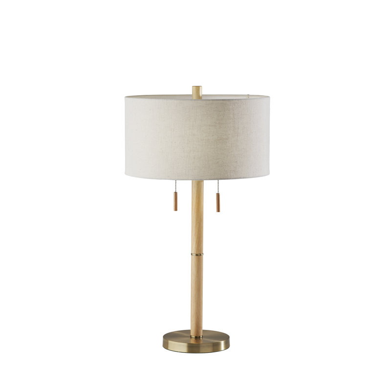 Lampe de table Geno sans chargement USB, Laiton antique, Mélange de lin ivoire