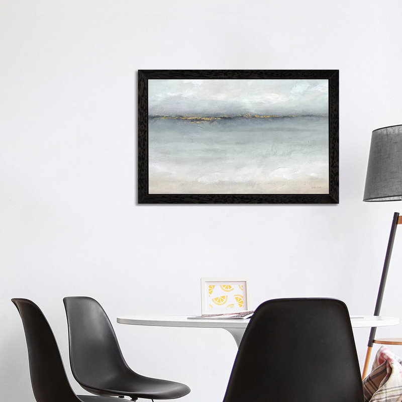 Serene Sea Grey Gold Landscape - Wrapped Canvas Painting, 152.5 cm H x 101.5 cm W, Black Framed
