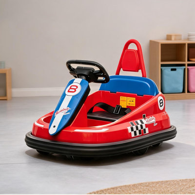 Bumper auto alimenté par batterie 6 V pour enfants avec pivotement à 360 ° et siège réglable, noir élégant, 47,25 L