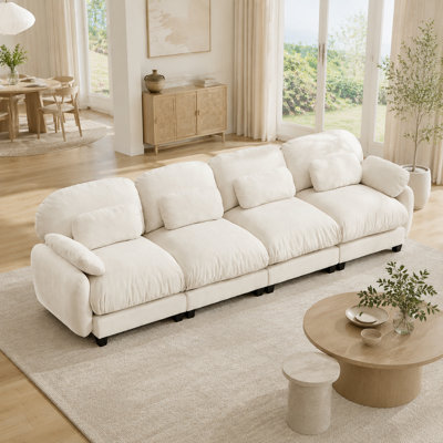 Sarvis 136.2" Wide 4-Seater Chenille Modular Sofa with Deep Seats, Cloud-Style Cushions and Lumbar Pillows