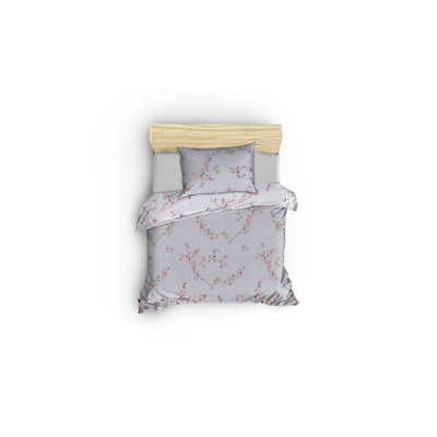 Ensemble de housse de couette simple 100% coton de qualité supérieure Ranforce, blanc et saumon | Housse de couette 55,1 po x 78,7 po et taie d'oreiller 23,6 po x 23,6 po | 145 fils, lavable à la machine, fermeture à boutons et enveloppes | Literie douce et élégante