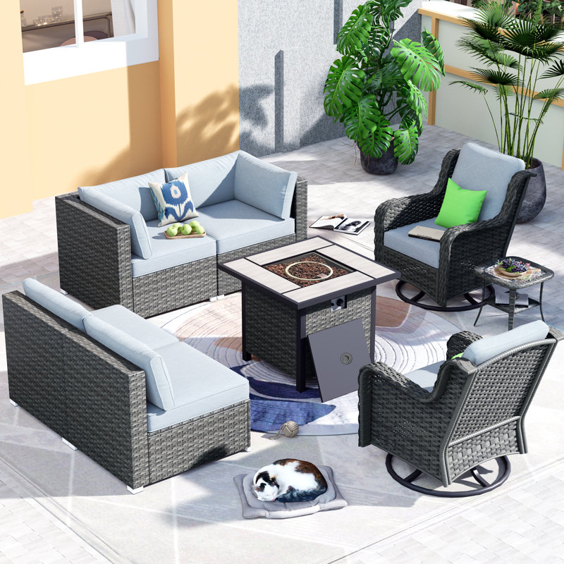 6 - Person Patio Conversation Set with Cushions, Grey