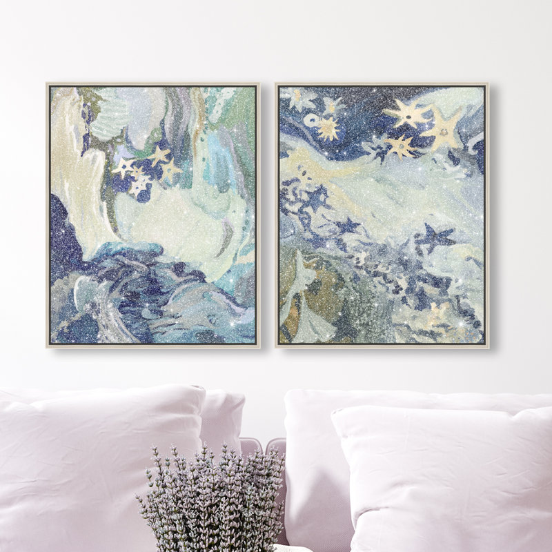 Mermaid Dream Set Canvas Animals Print by Oliver Gal, Black Frame, 16 x 20, 42"H x 34"W, Silver Floater Frame