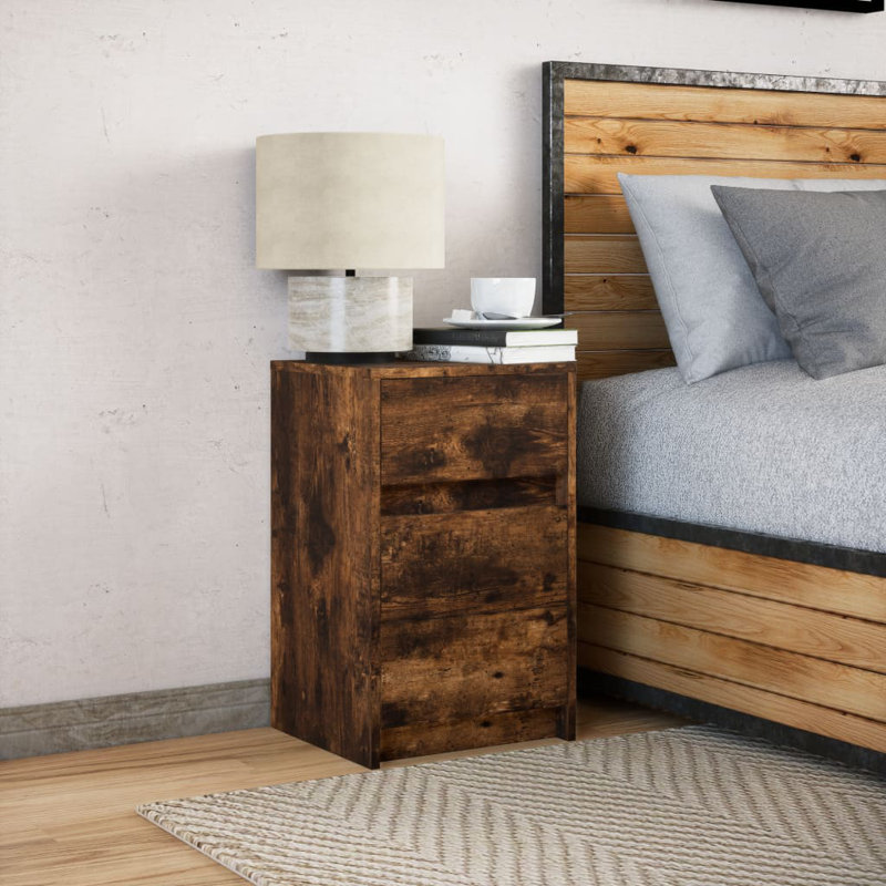 Dawens 38cm W Manufactured Wood Bedside Table, Smoked Oak