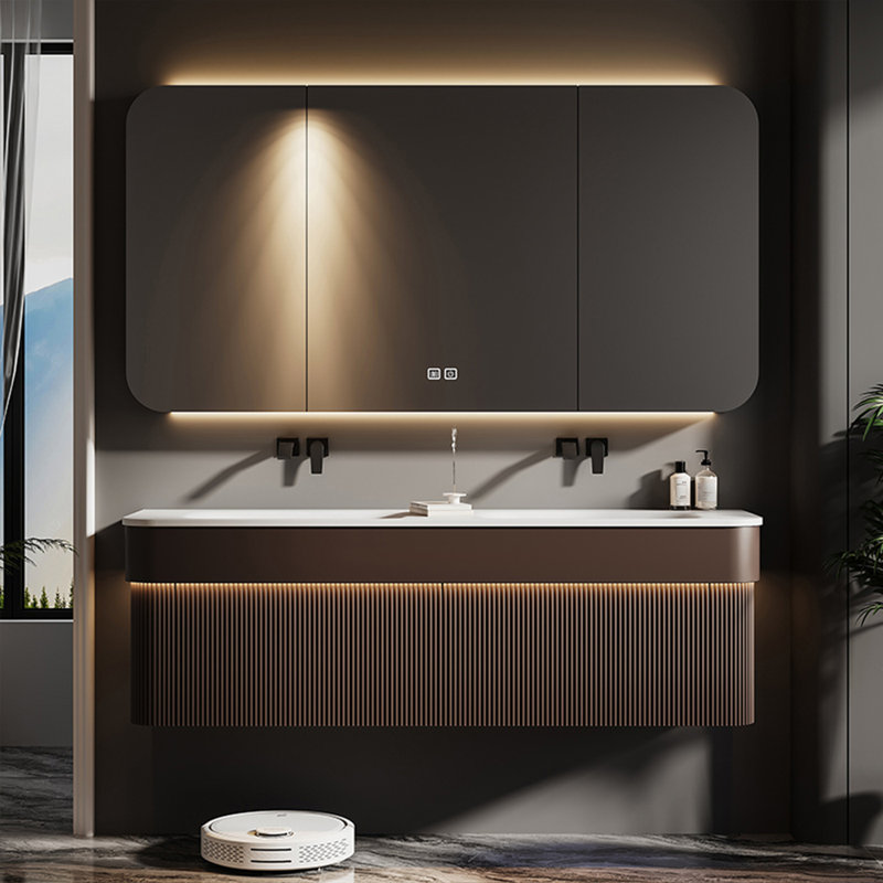 Light luxury simple exquisite bathroom cabinet, 19.69" H x 51.18" W x 21.65" D, Dark Brown