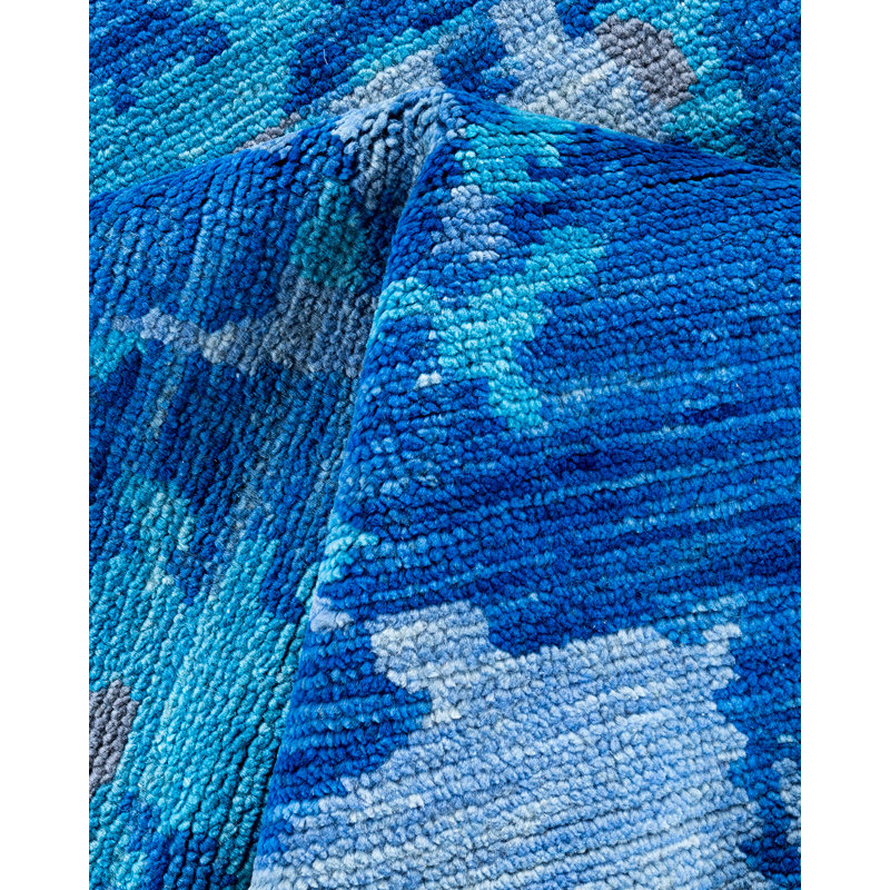 Handmade Blue Wool Medallion Rectangular Area Rug