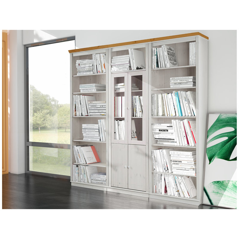 Demirhan Solid Wooden Library Bookcase H:223 W:222cm, White/Natural
