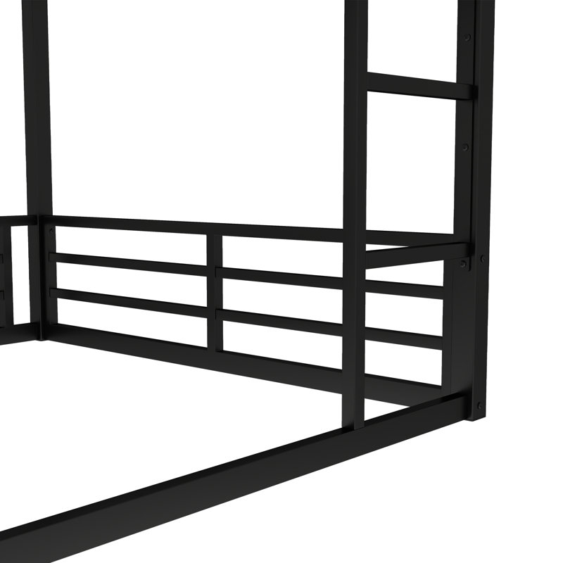 Heavy-Duty Metal Bunk Bed with Noise-Reduced Design, Queen over Queen, Black, Queen Over Queen