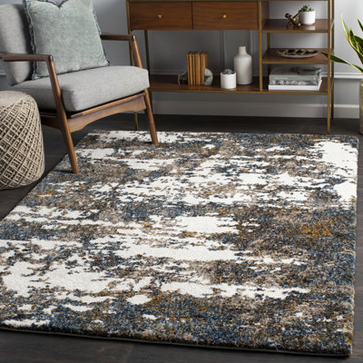 Maestas Abstract Shag Navy/Brown Area Rug