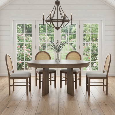 Table de salle à manger réglable ronde à ovale avec 4 chaises en rotin - parfaite pour les repas en famille