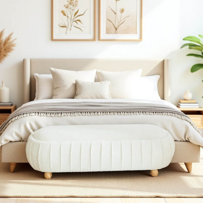 Banc d'appoint ovale rembourré de 55 pouces avec rangement, couvercle rabattable et pieds en bois massif
