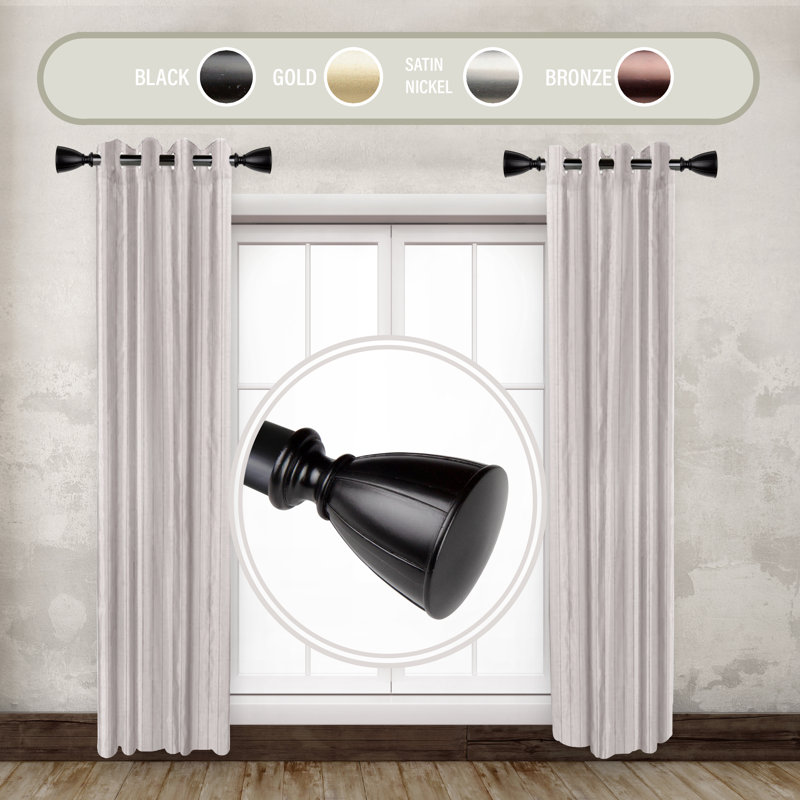 Ayla 1" Side Adjustable Single Curtain Rod, Black