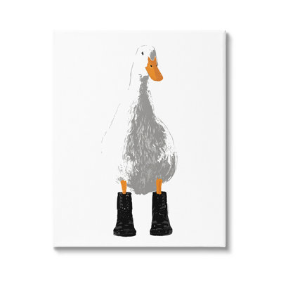"Canard blanc portant des bottes de pluie" par Kamdon Kreations - impression sur toile tendue