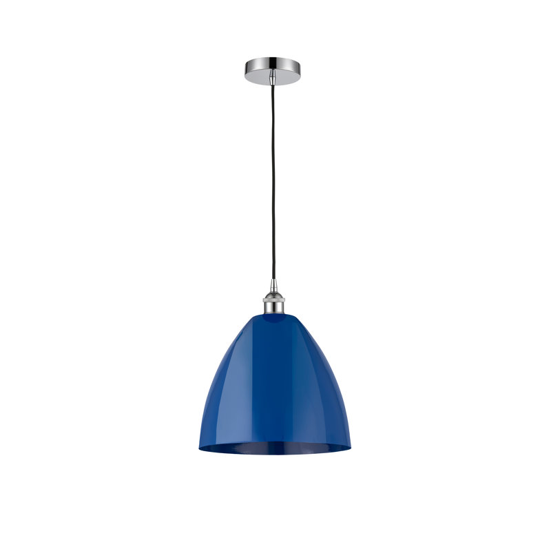 1 - Light Single Drop Pendant Pendant, Blue, Polished Chrome, 18.75" H x 16" W x 16" D