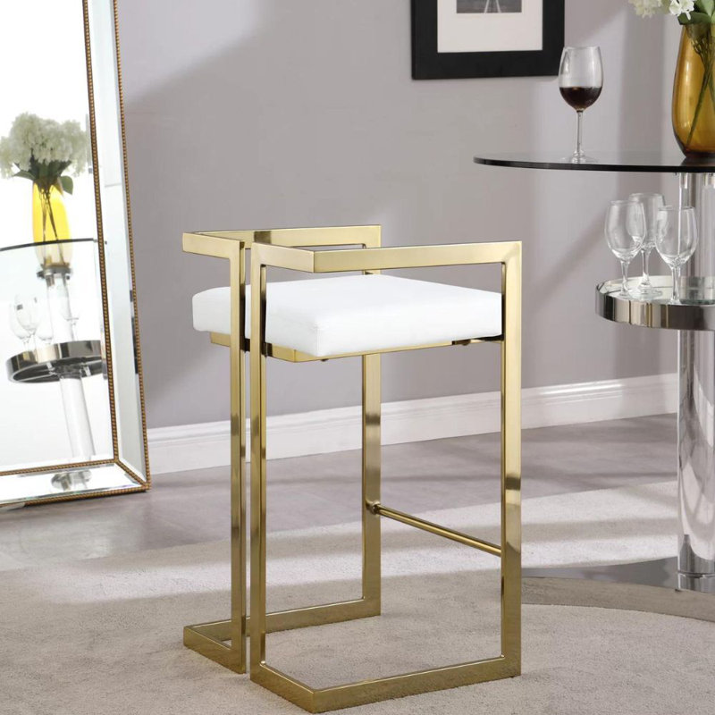 Upholstered Counter Stool with Metal Frame, Gold