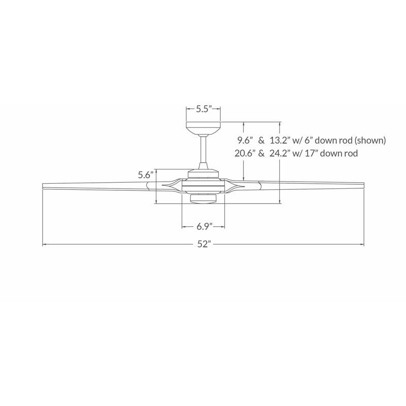 Torsion Downrod Ceiling Fan, Bright Nickel, White, Fan Speed Control