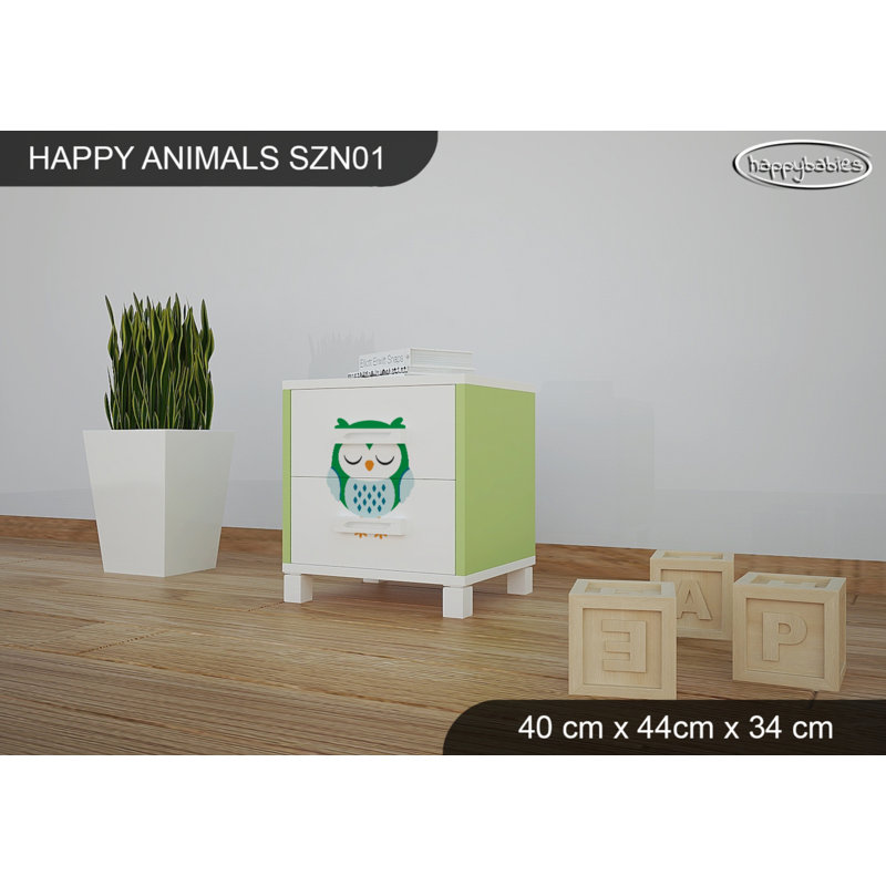 2 Drawer Nightstand, White/Green