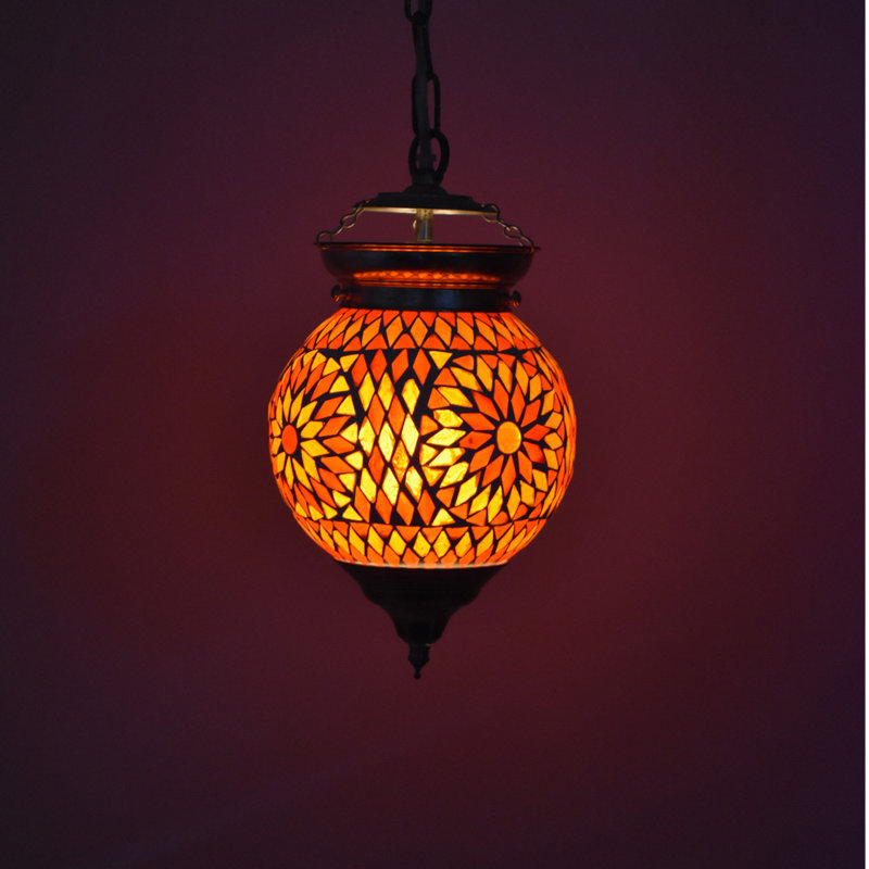 Chang 1 - Light Chrome Sphere Pendant, Red/Orange