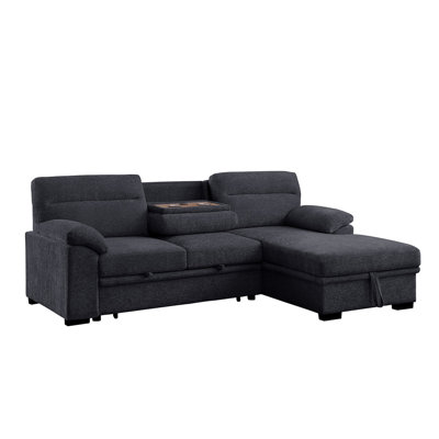Kipling II 94-inch Dark Gray Chenille Fabric Sleeper Sectional Sofa with Right-Facing Storage Chaise – L-Shaped Pull-Out Bed