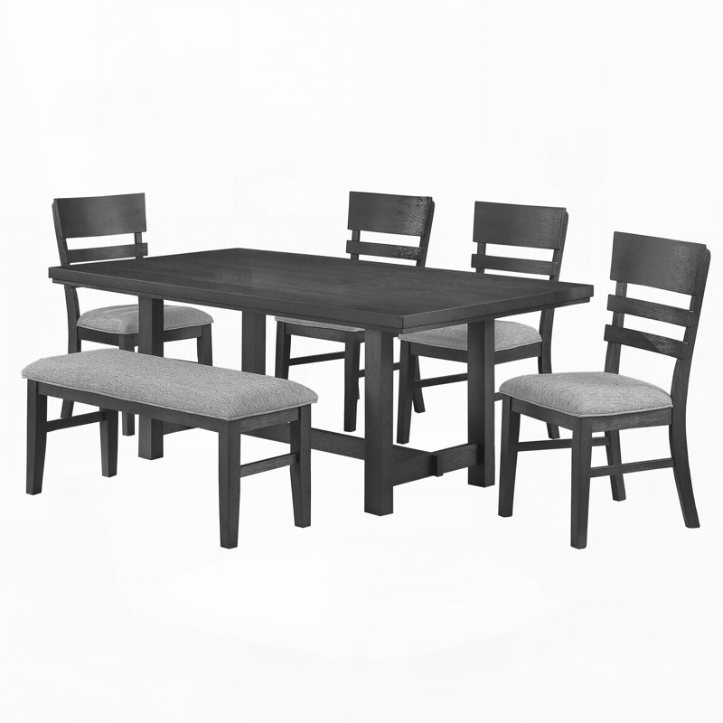 Banc de salle à manger rembourré en bois d'hévéa noir anthracite