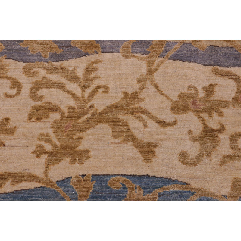 Tapis vert / brun clair en laine noué à la main 10 pi 1 po x 13 pi 4 po Eveland
