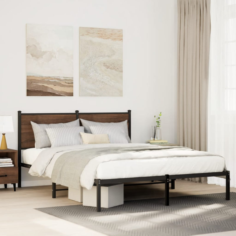 17 Stories Metal Bed Frame Without Mattress, 91.5cm H x 142cm W x 196cm L, Smoked Oak