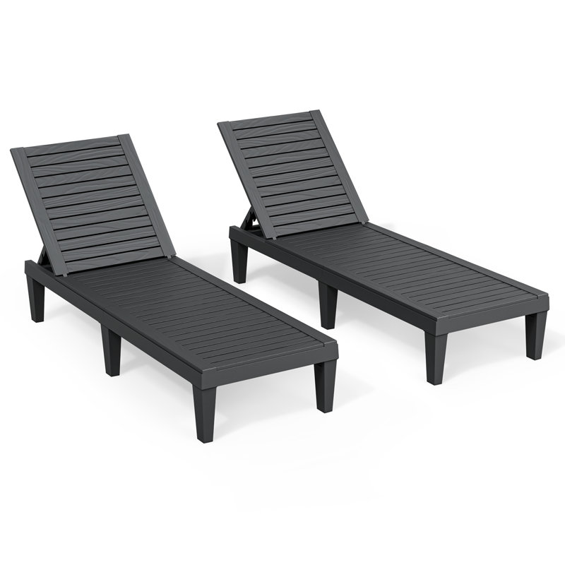 Patio Chaise Lounge Chair Set of 2, Adjustable Backrest for Outside Poolside, Backyard, Lawn, Black
