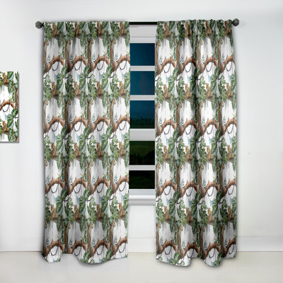 Rideau simple occultant en velours blanc et bleu à motif géométrique Mid-Century
