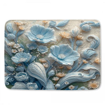 Tapis de bain bleu et beige