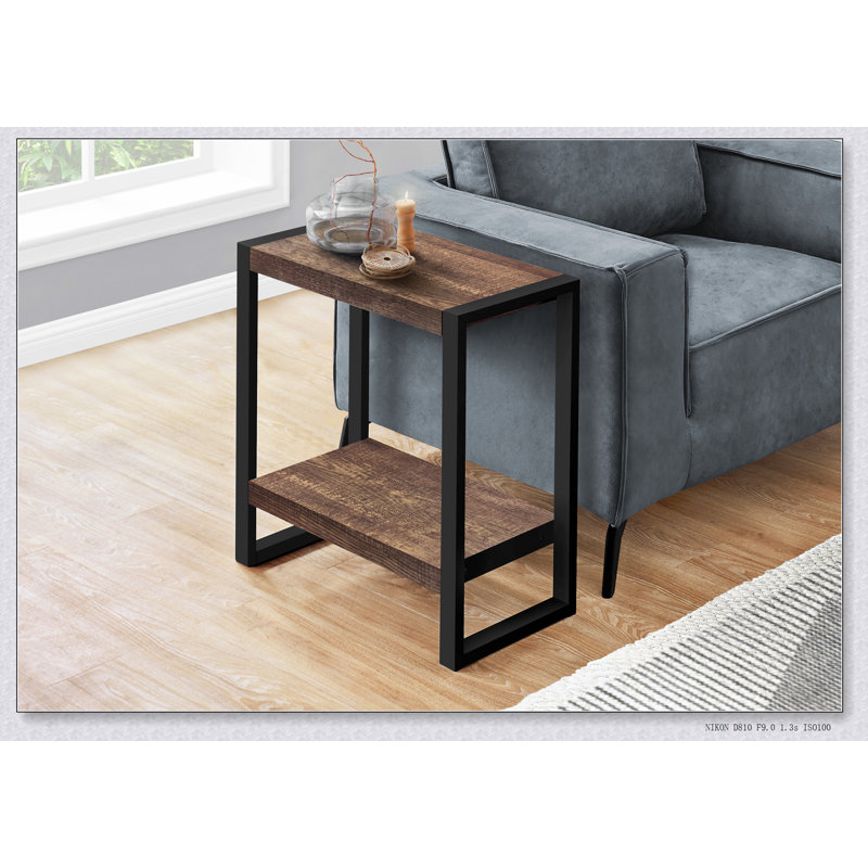 Table d'appoint industrielle à 2 niveaux avec stratifié d'aspect bois récupéré, parfaite pour le salon et la chambre à coucher