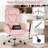 Chenille Cross-Legged Office Chair with Flip Armrests, Big and Tall Executive Desk Chair with Lumbar Pillow & Side Pockets-1914500259