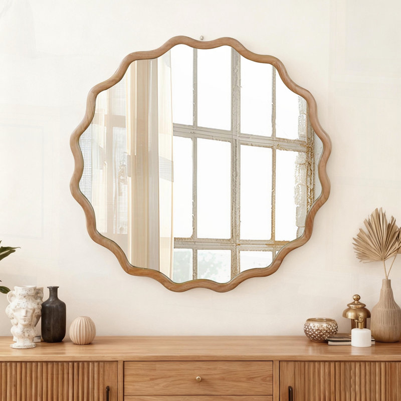 Miroir Wavy, 30 po x 1,18 po, Bois naturel