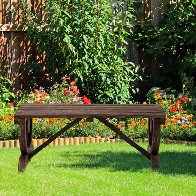 Rustic Wooden Patio Bench For 2, Outdoor Garden Furniture, 550 Lbs Support, Brown Wagon Wheel 2 Garden, Weight Capacity,