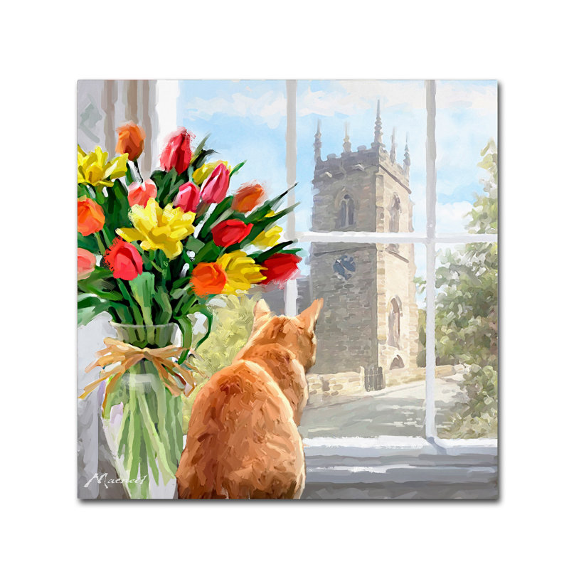 Armand 'Cat at Window' Print on Canvas, 35" H x 35" W x 2" D
