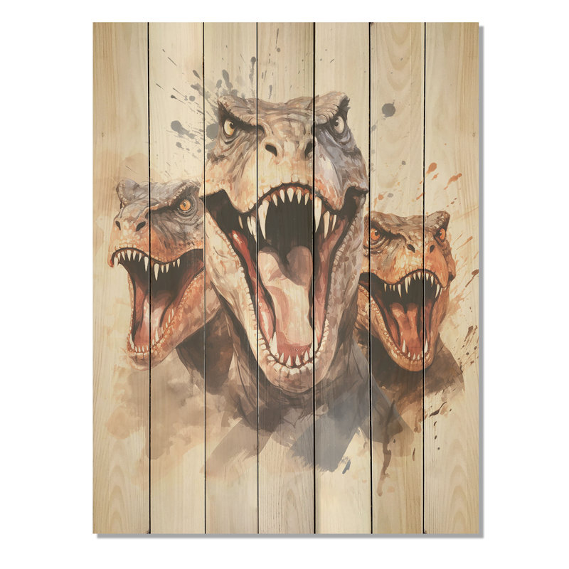 «Family of Velociraptor Dinosaurs Portrait» - dinosaure sur bois, H 40 po x l 30 po