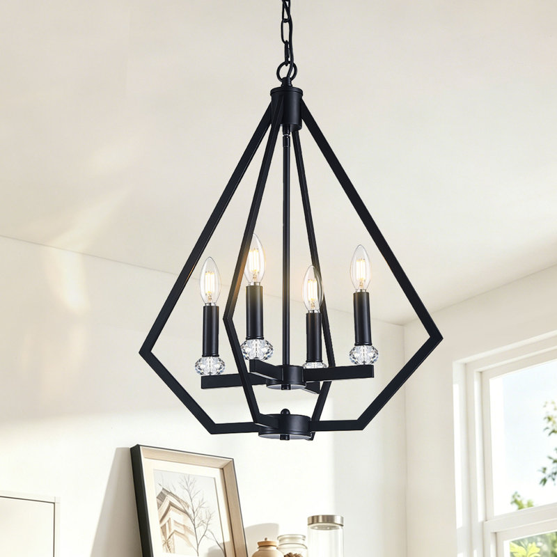 4-Light Modern Eades Diamond Shape Dining Room Pendant Light Fixture For Foyer Kitchen Island Entryway Staircase, 4 Lights