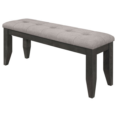 Banc contemporain rembourré gris foncé idéal pour les repas modernes, sièges écoénergétiques, siège rembourré en tissu doux avec boutons, structure en bois d'hévéa robuste