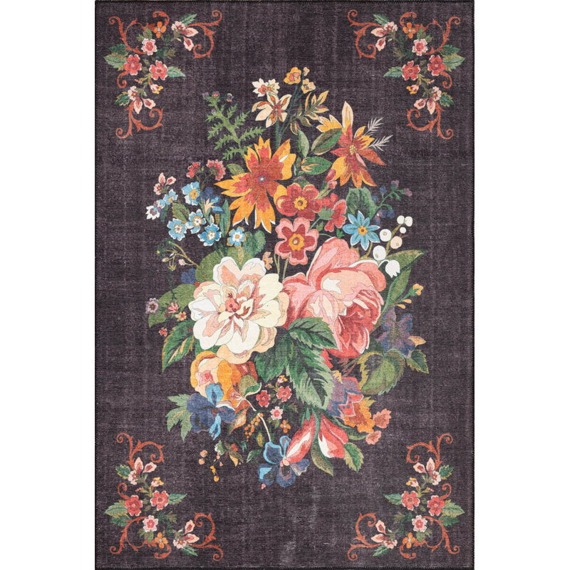 Tapis décoratif noir Ottilie, Rectangle 4 pi 8 po x 6 pi 3 po