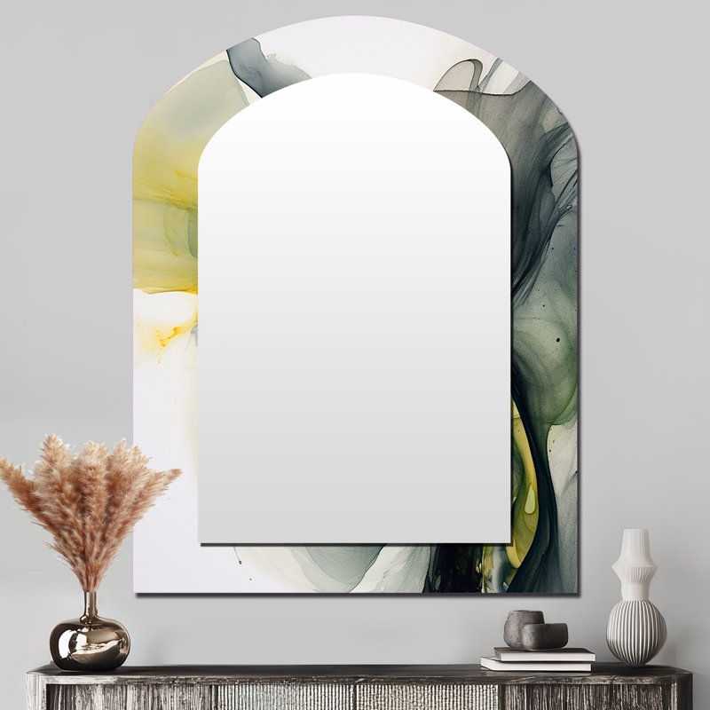 Maratea Black and Yellow Splash - Fractals Asymmetrical Wall Mirror, Modern Arch Decorative Mirror, Printed Metal Art