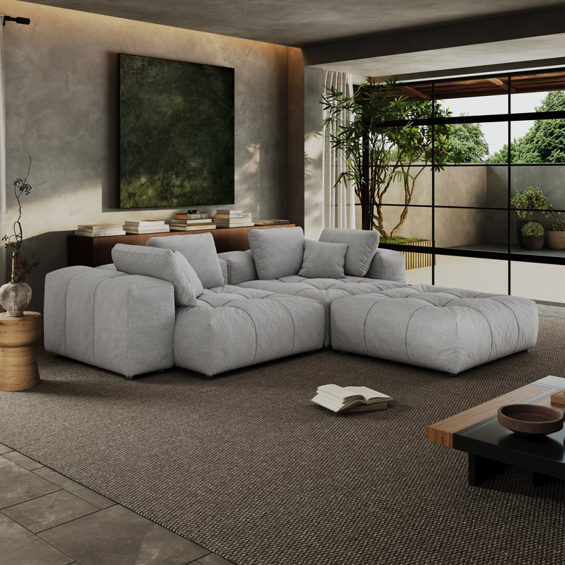 Canapé-lit modulaire 2 places avec repose-pieds Mulein, Polyester gris