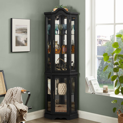 Corner Display Cabinet with Tempered Glass Doors & Shelves