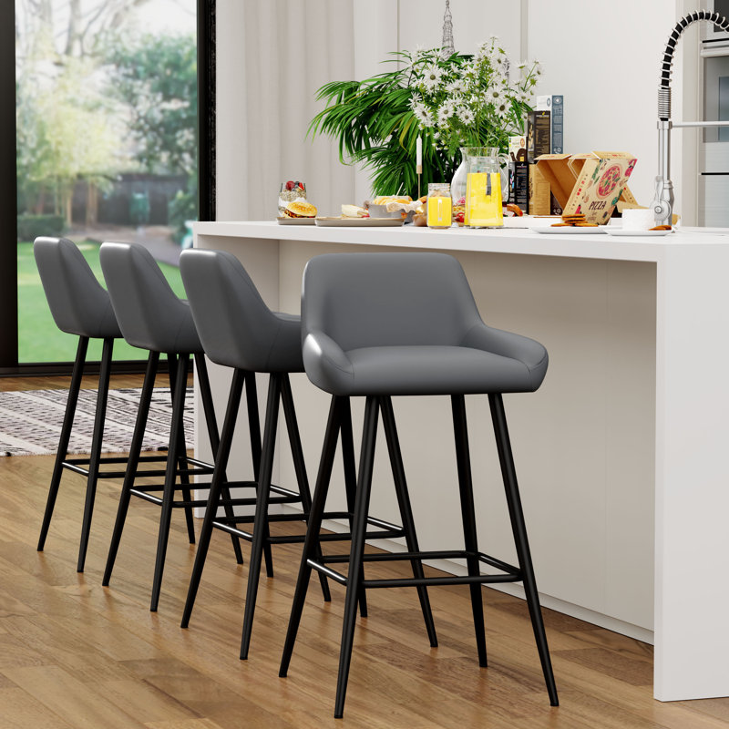 Upholstered Counter Stool With Metal Frame, Grey, Counter Stool (26” Seat Height)
